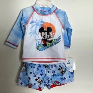 Disney Junior Boy's Size 0-3 Month 2 Piece Mickey Mouse Swim Suit Surfing Theme